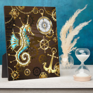 Holzboden mit mechanischem Seepferd Fotoplatte