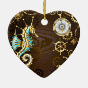 Holzboden mit mechanischem Seepferd Keramik Ornament