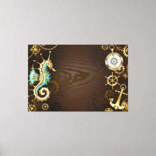 Holzboden mit mechanischem Seepferd Leinwanddruck