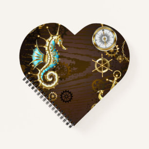 Holzboden mit mechanischem Seepferd Notizbuch