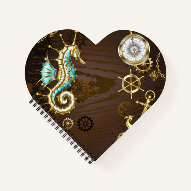 Holzboden mit mechanischem Seepferd Notizbuch (Vorderseite)