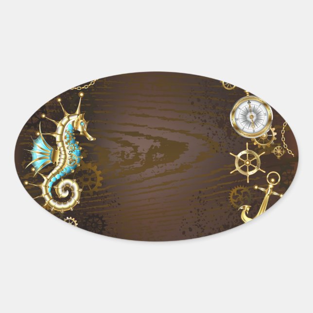 Holzboden mit mechanischem Seepferd Ovaler Aufkleber (Vorderseite)