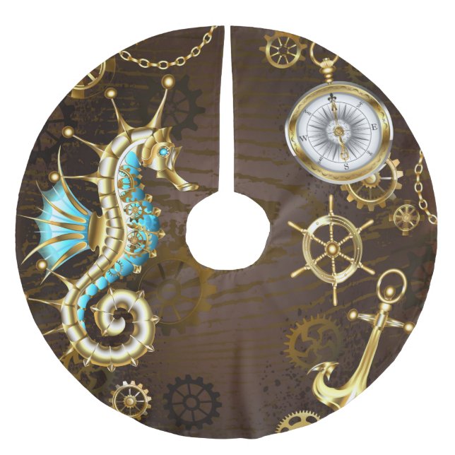 Holzboden mit mechanischem Seepferd Polyester Weihnachtsbaumdecke (Vorderseite)