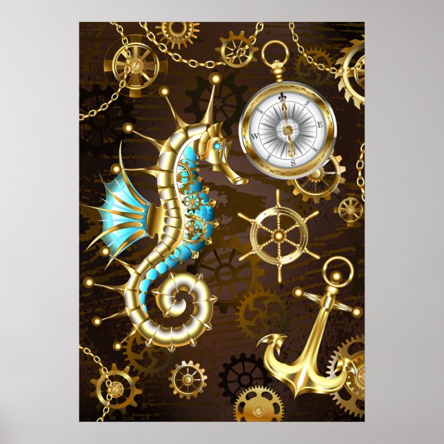 Holzboden mit mechanischem Seepferd Poster (Vorne)