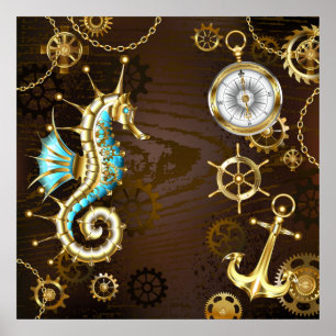 Holzboden mit mechanischem Seepferd Poster