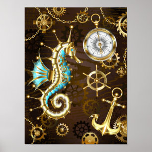 Holzboden mit mechanischem Seepferd Poster