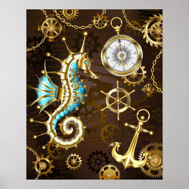 Holzboden mit mechanischem Seepferd Poster (Vorne)