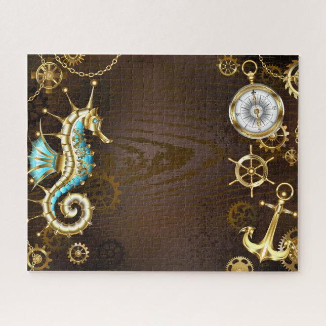 Holzboden mit mechanischem Seepferd Puzzle (Horizontal)