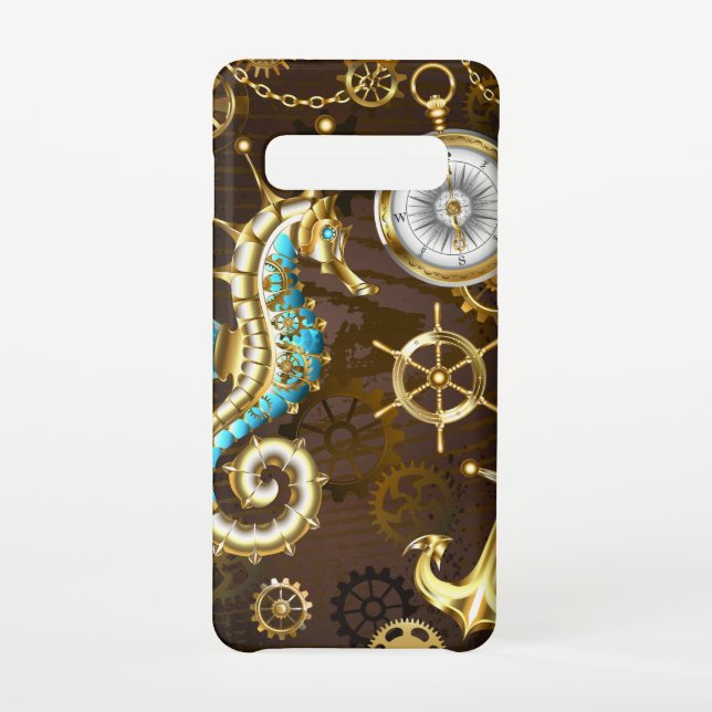 Holzboden mit mechanischem Seepferd Samsung Galaxy Hülle (Rückseite)