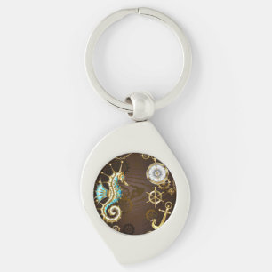 Holzboden mit mechanischem Seepferd Schlüsselanhänger