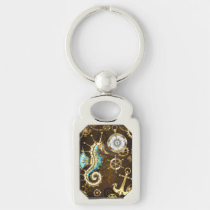 Holzboden mit mechanischem Seepferd Schlüsselanhänger