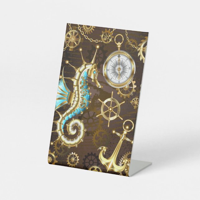 Holzboden mit mechanischem Seepferd Sockelschild (Vorderseite)