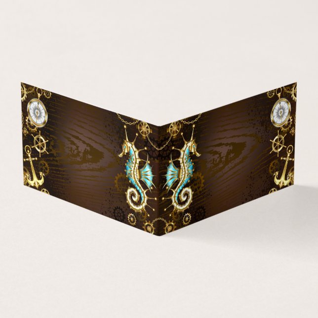 Holzboden mit mechanischem Seepferd Visitenkarten (Vorderseite)