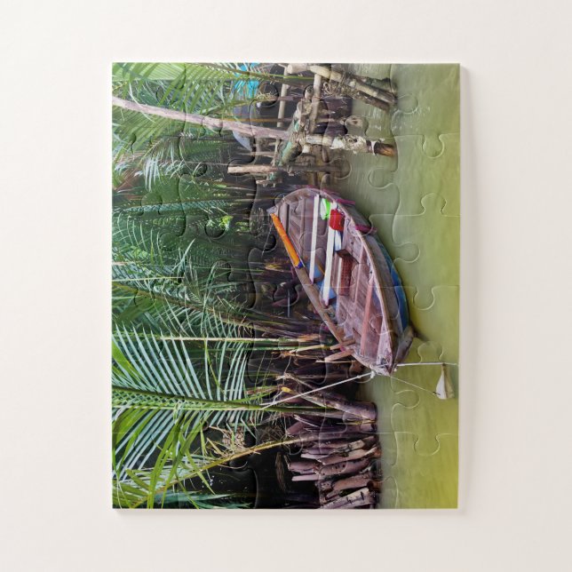 Holzboot im Mekong-Delta Puzzle (Vertikal)