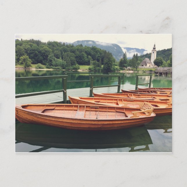 Holzboote im Bohinj-See, Slowenien Postkarte (Vorderseite)