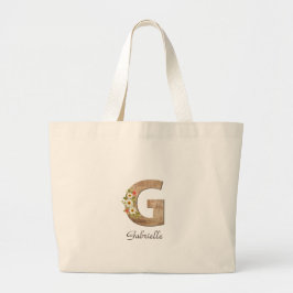 Holzbrief G Blume Monogramm Ruhestand Tote Bag Jumbo Stoffbeutel