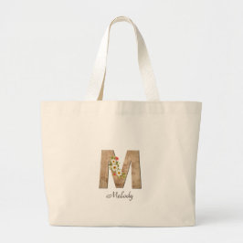 Holzbrief M Blume Monogramm Ruhestand Tote Bag Jumbo Stoffbeutel