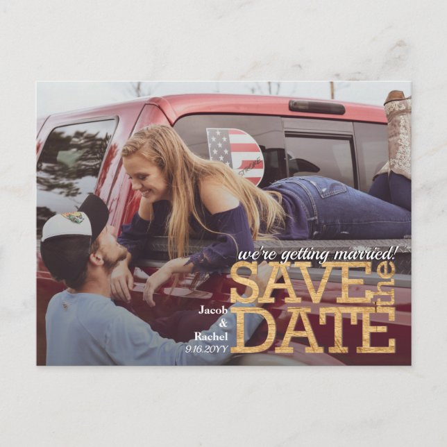 Holzbriefe Save the Date rustikal Save the Date Postkarte (Vorderseite)