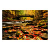 Holzbrücke und Bach im Herbst
