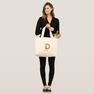 Holzbuchstabe D Blumenmonogramm Ruhestand Tote Bag Jumbo Stoffbeutel