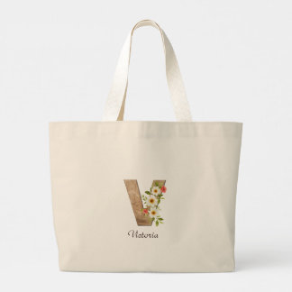 Holzbuchstabe V Blumen Monogramm Rentner-Tasche Jumbo Stoffbeutel