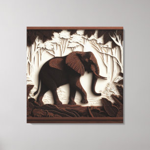 HolzElefantenkunst Leinwanddruck