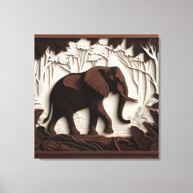 HolzElefantenkunst Leinwanddruck (Vorderseite)