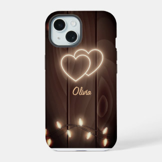 Holzene Feenlichter iPhone 15 Hülle