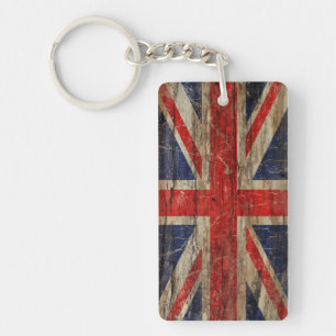 Holzene Vintage-Union-Jack-Flagge Schlüsselanhänger