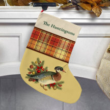 Holzente mit festlicher Weihnachtsgrün und Karo