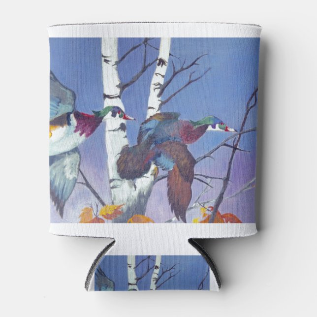 Holzenten, die von Birkenbaum fliegen Dosenkühler (Vorderseite)