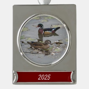 Holzenten-Weihnachtsbanner-Ornament Banner-Ornament Silber