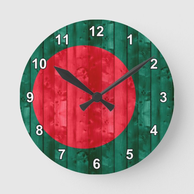Hölzerne bangladeschische Flagge Runde Wanduhr (Vorderseite)