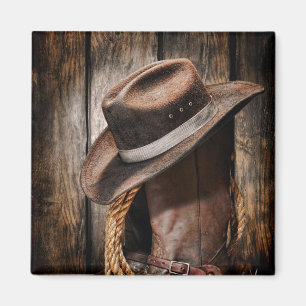 hölzerne Cowboystiefel der Westernlandbraunscheun Magnet