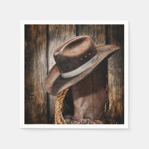 hölzerne Cowboystiefel der Westernlandbraunscheun Serviette