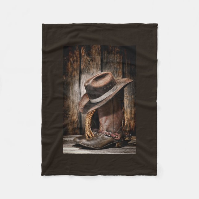 hölzerne Cowboystiefel der Westernlandbraunscheune Fleecedecke (Vorderseite)
