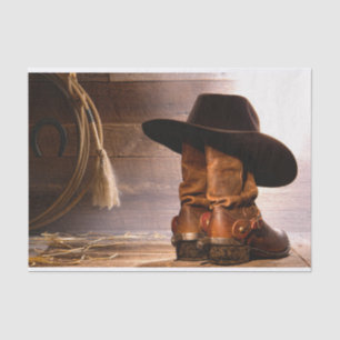 hölzerne Cowboystiefel der Westernlandbraunscheune Seidenpapier