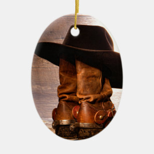 hölzerne Cowboystiefel der Westernlandhutscheune Keramik Ornament