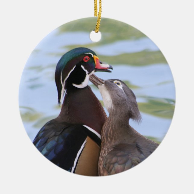 Hölzerne Enten-Kuss Keramik Ornament (Vorne)