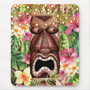 Hölzerne hawaiianische Tiki-Luau-Insel Sommerblume Mousepad