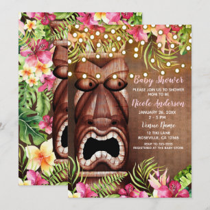 Hölzerne Hawaiianische Tiki-Luau-Sommer-Baby-Party Einladung