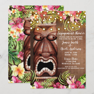 Hölzerne hawaiianische Tiki-Luau-Sommer-Hochzeits- Einladung