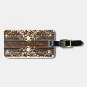 Hölzerne Planken, schäbiger Spitze-Gepäckanhänger Gepäckanhänger