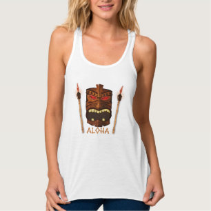 Hölzerne Tiki-Maske Vintage Retro ALOHA Hawaiianis Tank Top
