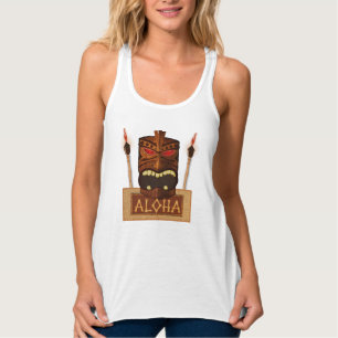 Hölzerne Tiki-Maske Vintage Retro ALOHA Luau Hawai Tank Top