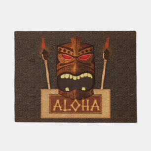 Hölzerne Tiki Masken-Vintager Retro Aloha Fußmatte