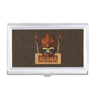Hölzerne Tiki Masken-Vintager Retro ALOHA Visitenkarten Etui