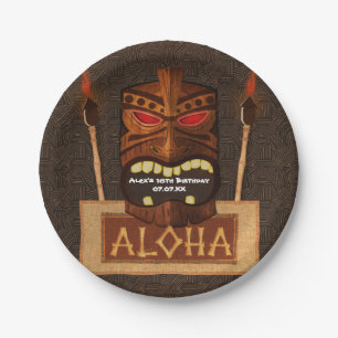 Hölzerne Tiki Masken-Vintages Retro ALOHA Pappteller