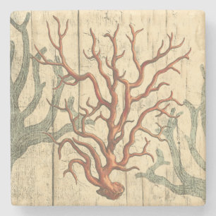 Hölzerne und kleine Koralle Steinuntersetzer