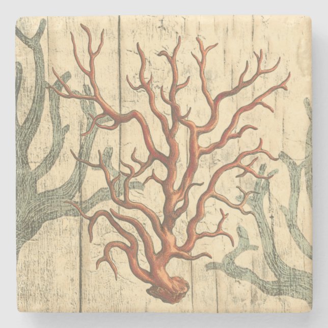 Hölzerne und kleine Koralle Steinuntersetzer (Vorderseite)